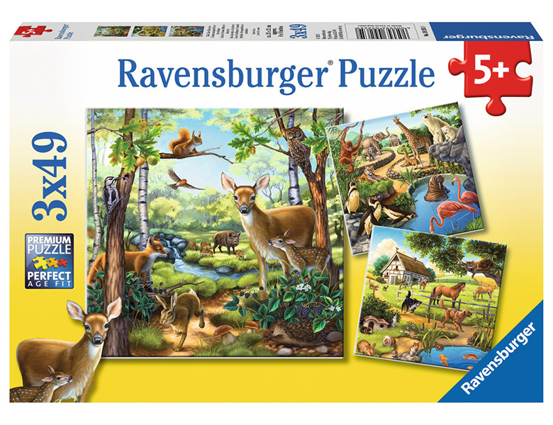 Ravensburger Puzzle Wald-, Zoo-, Haustiere 3x49