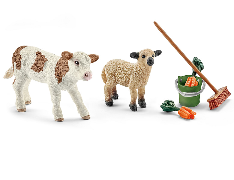 Schleich Farm World Stallpflege mit Kalb und Schäfchen | Bauernhoftiere