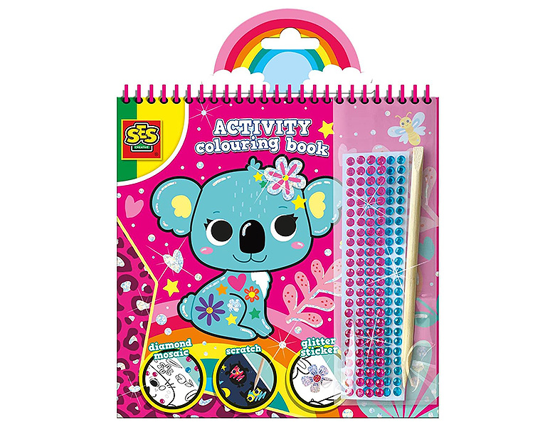 SES Creative Activity-Malbuch Metallic 3 In 1 - Mal-, Kratz- & Klebespaß Für Kinder